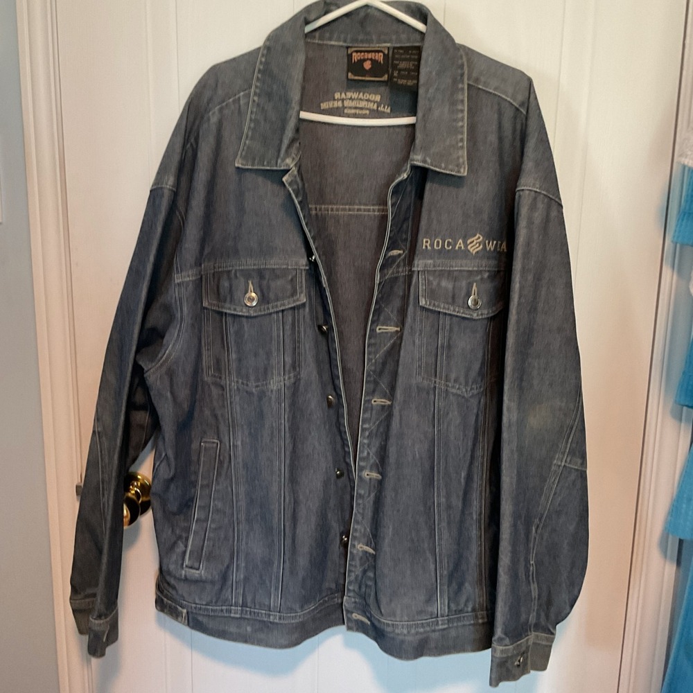 Rocawear Denim Jacket Mens XL Blue Excellent Vintage 90s Hip Hop Streetwear